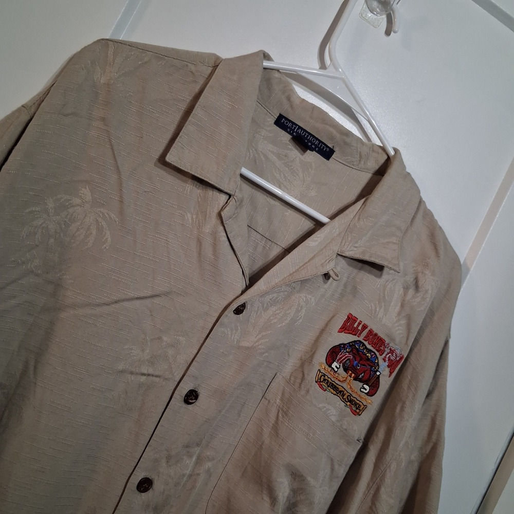 Port Authority Shirt Mens L Tan Billy Bones Tavern Embroidered Rayon Dad Beach